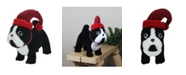 Northlight 11.5" Black and White Plush Standing Bulldog with Red Hat Christmas Decoration